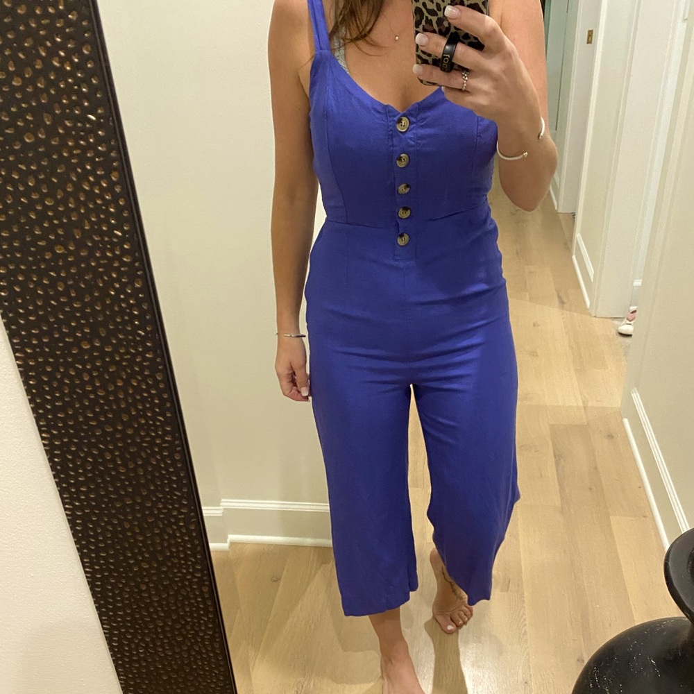 Women’s Linen Blue Wide Leg Romper
